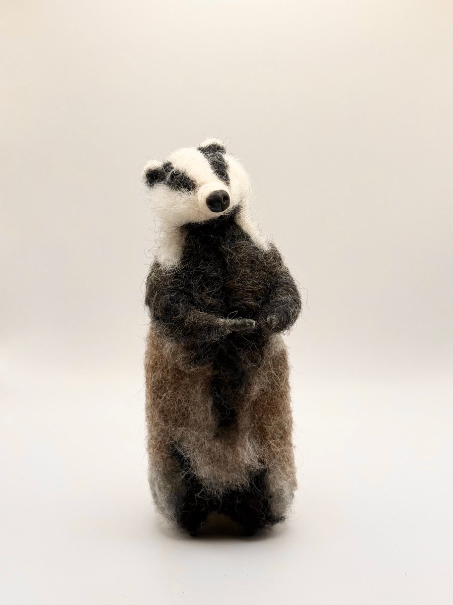 Needle felt badger figurine 