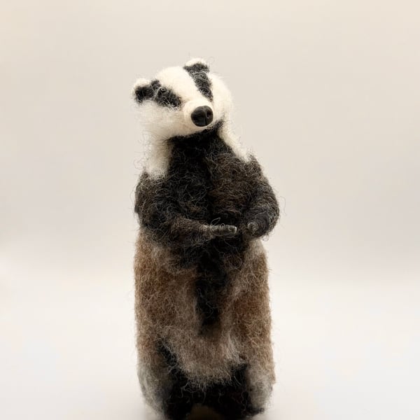 Needle felt badger figurine 
