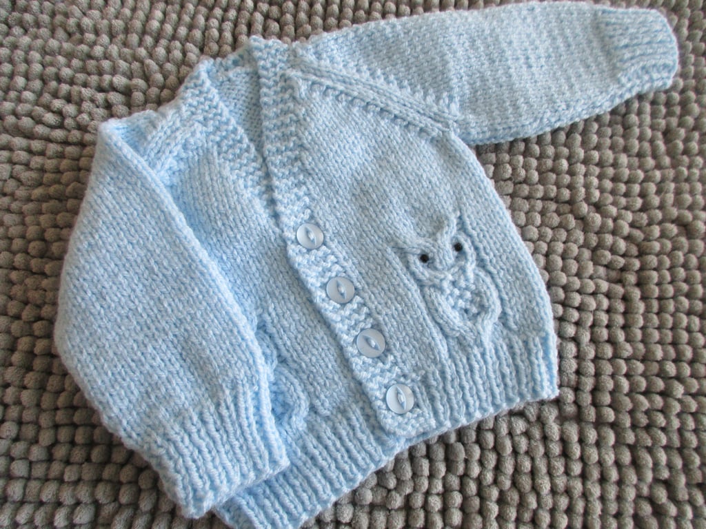 14" Newborn Baby Boys Owl Cardigan