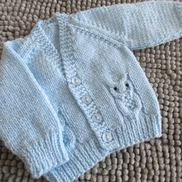 14" Newborn Baby Boys Owl Cardigan