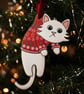 Christmas Jumper Cat Wooden Decoration - Illustrated Cat Christmas Ornament
