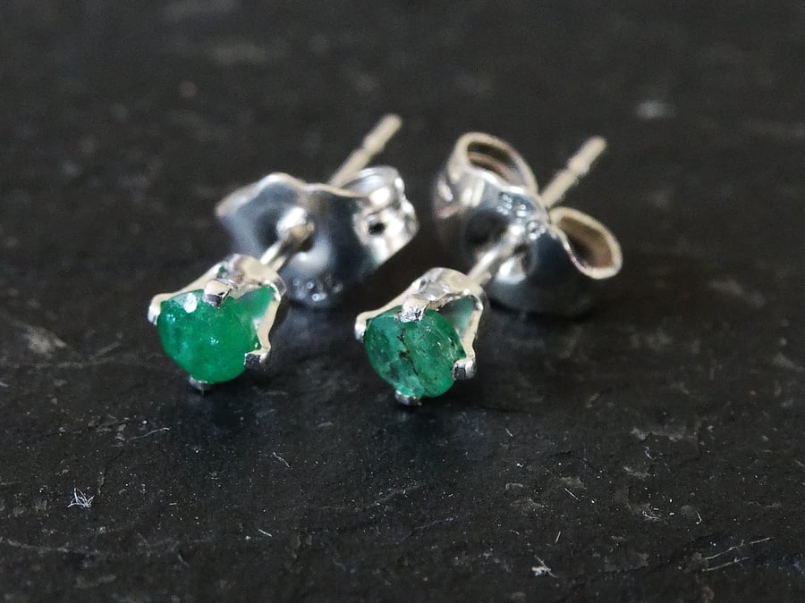 sterling silver emerald studs