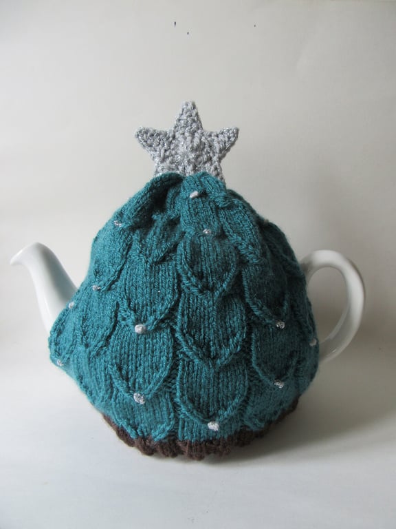 Tea cosy Tea cosie - Christmas tree - teal with silver star