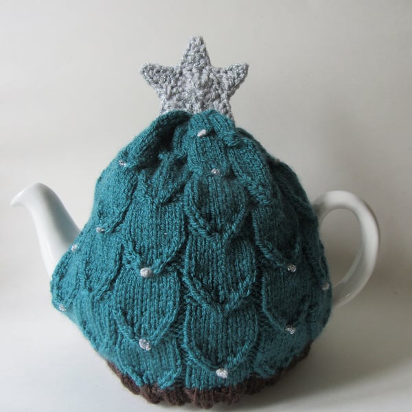 Tea cosy Tea cosie - Christmas tree - teal with silver star