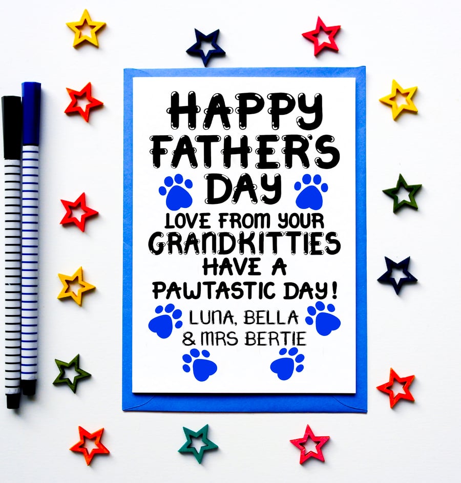 Personalised Father's Day Card For Grandad From Grandkitties, Cats, Kittens. Pet