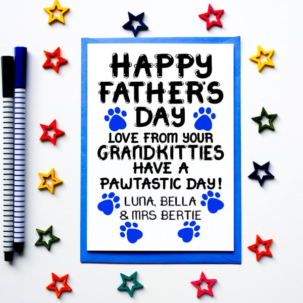 Personalised Father's Day Card For Grandad From Grandkitties, Cats, Kittens. Pet