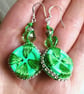 Pistachio Green Wooden Button & Crystal Earrings - Image 5