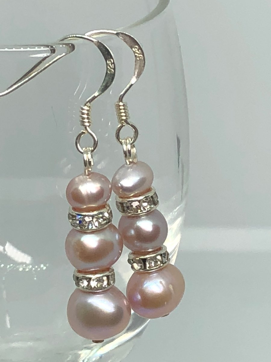 REDUCED freshwater pearl and diamanté and silver earrings - FREE UK DELIVERY 