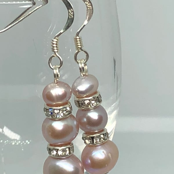 REDUCED freshwater pearl and diamanté and silver earrings - FREE UK DELIVERY 