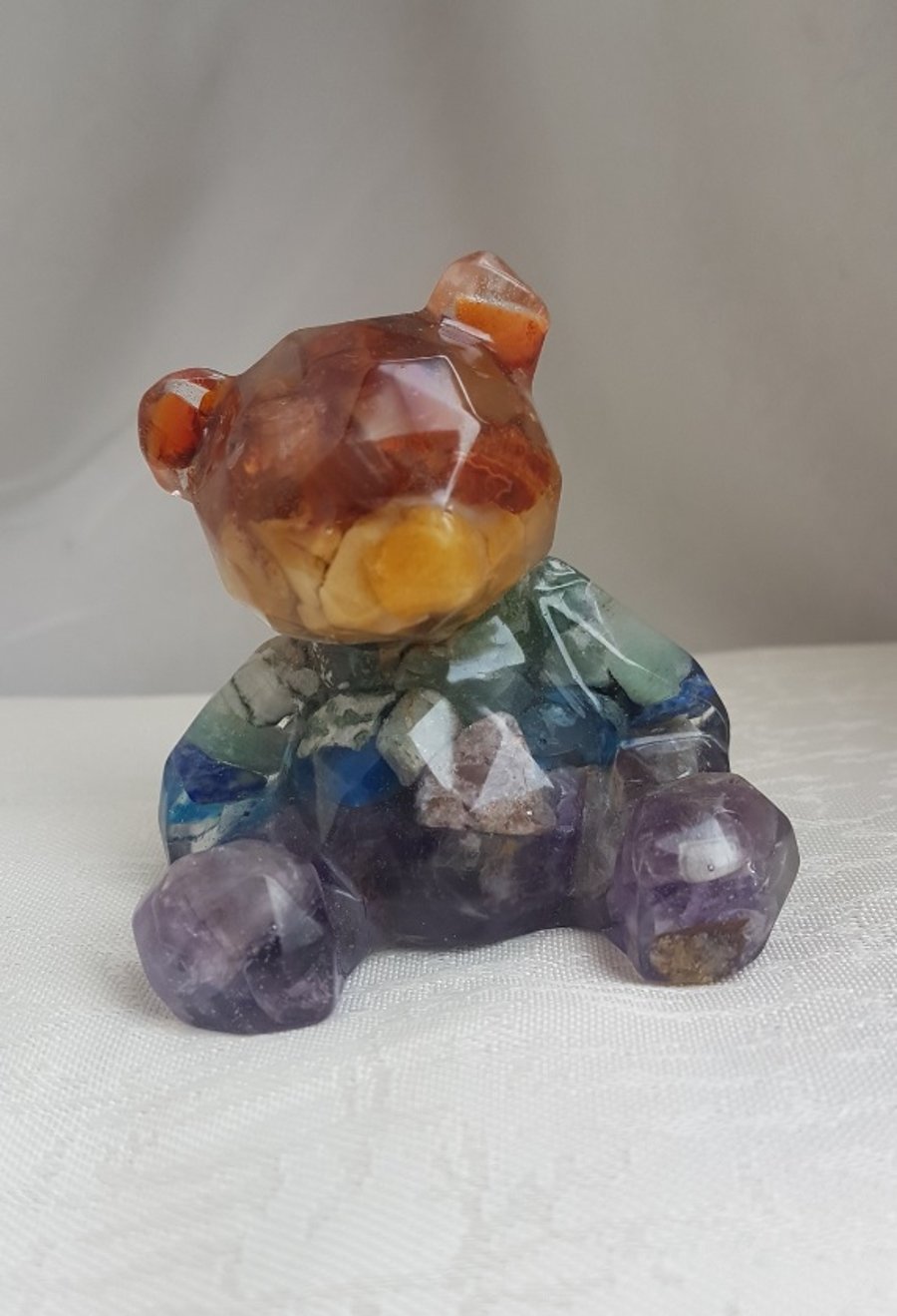 Beautiful Mixed Gemstone Rainbow Resin Bear Figurine - Ornament - Decoration.