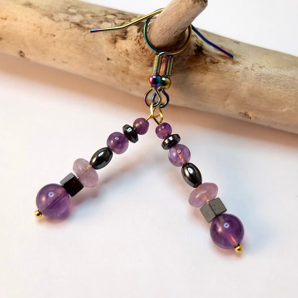 Amethyst And Hematite Earrings - Handmade In Devon