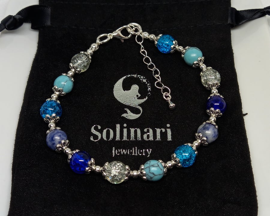 SALE - Lapis Lazuli & dyed blue howlite adjustable gemstone bracelet