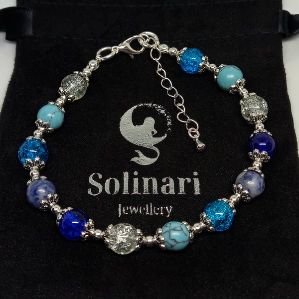 SALE - Lapis Lazuli & dyed blue howlite adjustable gemstone bracelet