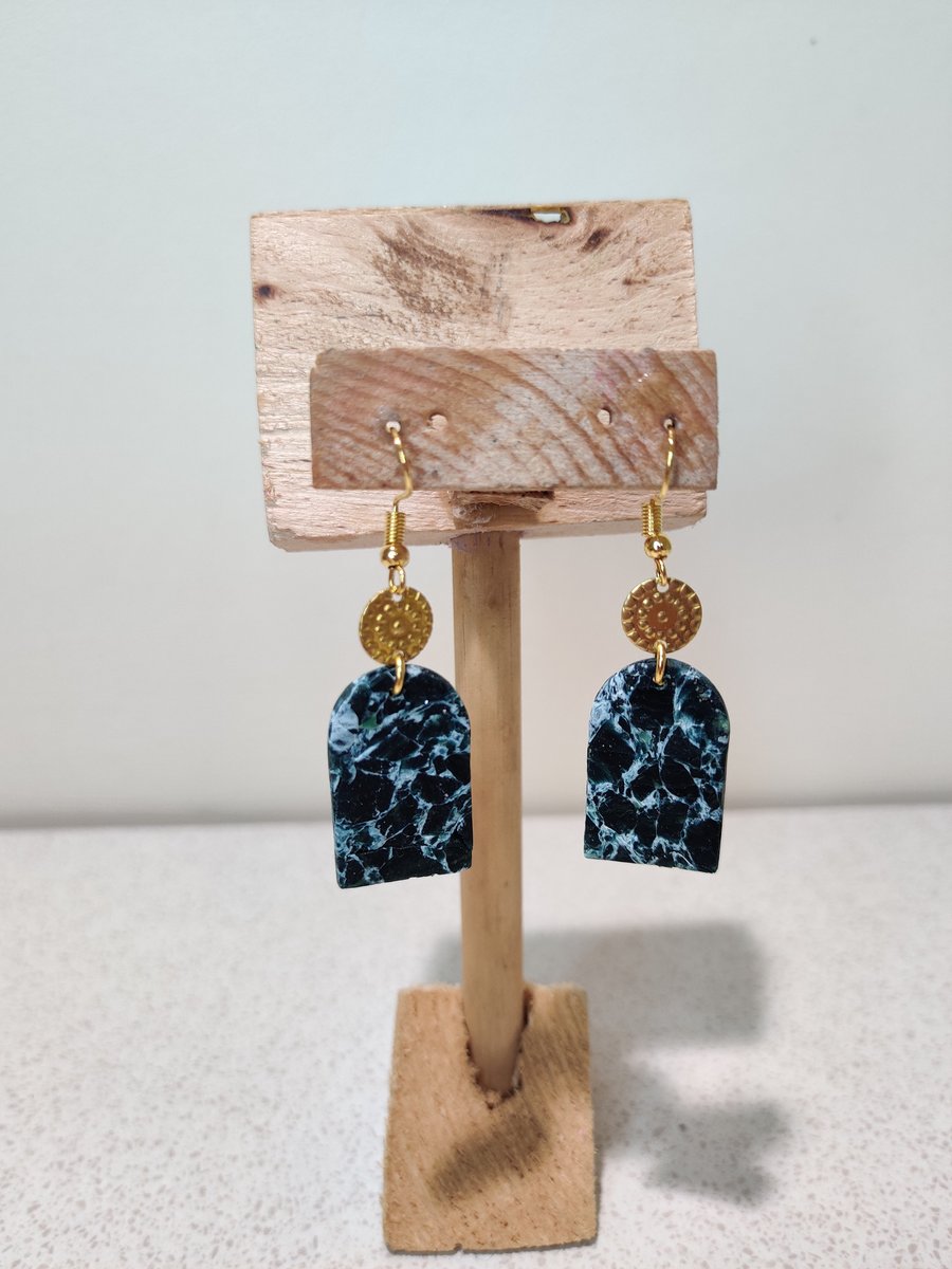 Dark mosaic arch dangle  polymerclay earrings