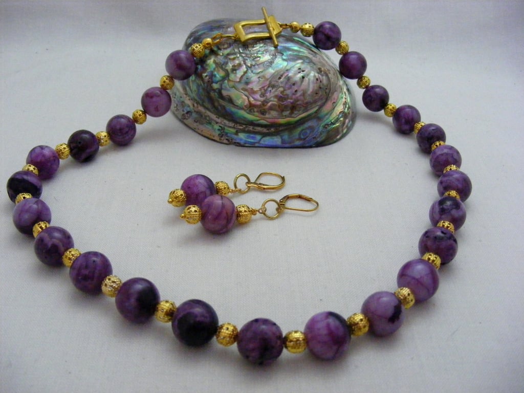 Purple Crazy Lace Agate Jewellery Set.