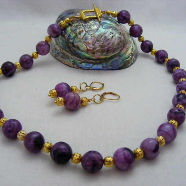 Purple Crazy Lace Agate Jewellery Set.