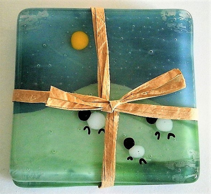 Fused glass sheep coasters