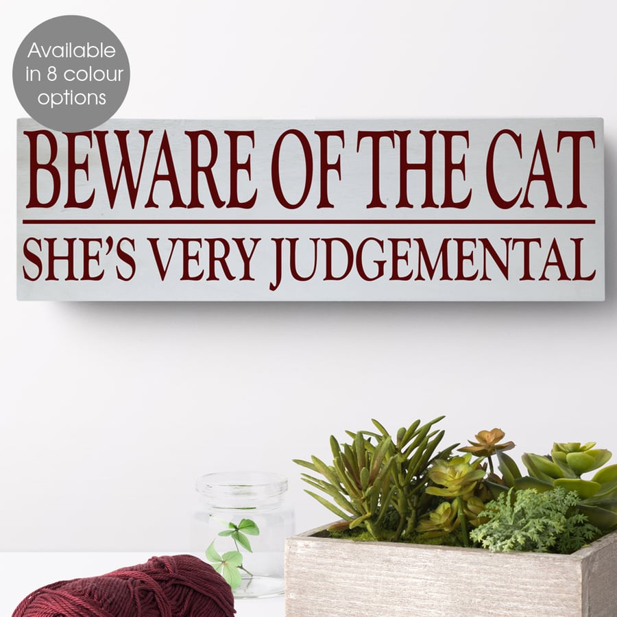 Beware of the Cat, personalised wooden block sign, funny gift idea