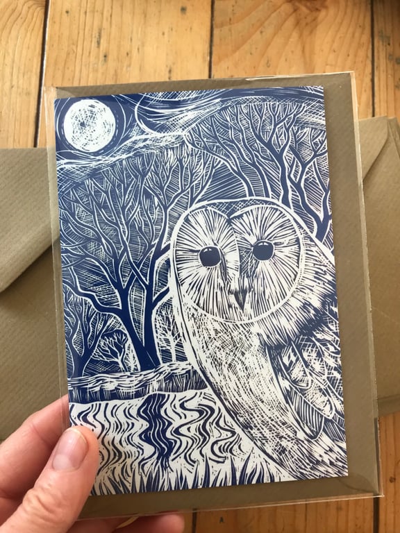 Owl woodcut greeting card