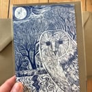 Owl woodcut greeting card