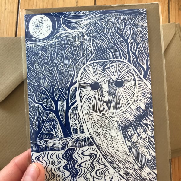 Owl woodcut greeting card
