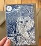 Owl woodcut greeting card
