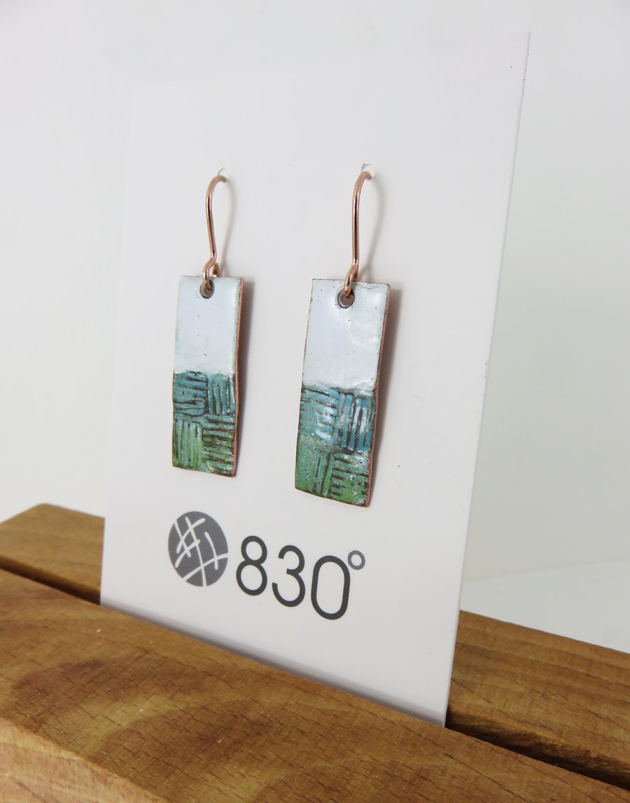 Textured Dangle Earrings in Copper and Enamel