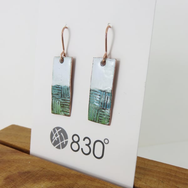 Textured Dangle Earrings in Copper and Enamel