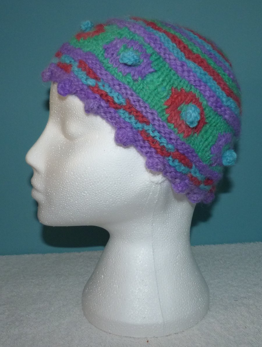 SALE ! Angora and Alpaca Handpun, Hand Dyed and Hand Knit Beanie Style Hat.