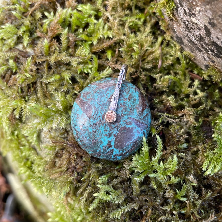 Large circular Hubei turquoise bead pendant with or without chain