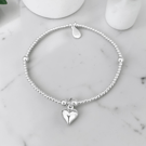 Sterling Silver Puff Heart Charm Stretch Bracelet 925