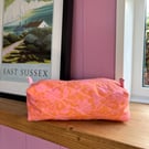 Quilted orange and pink floral make up bag 