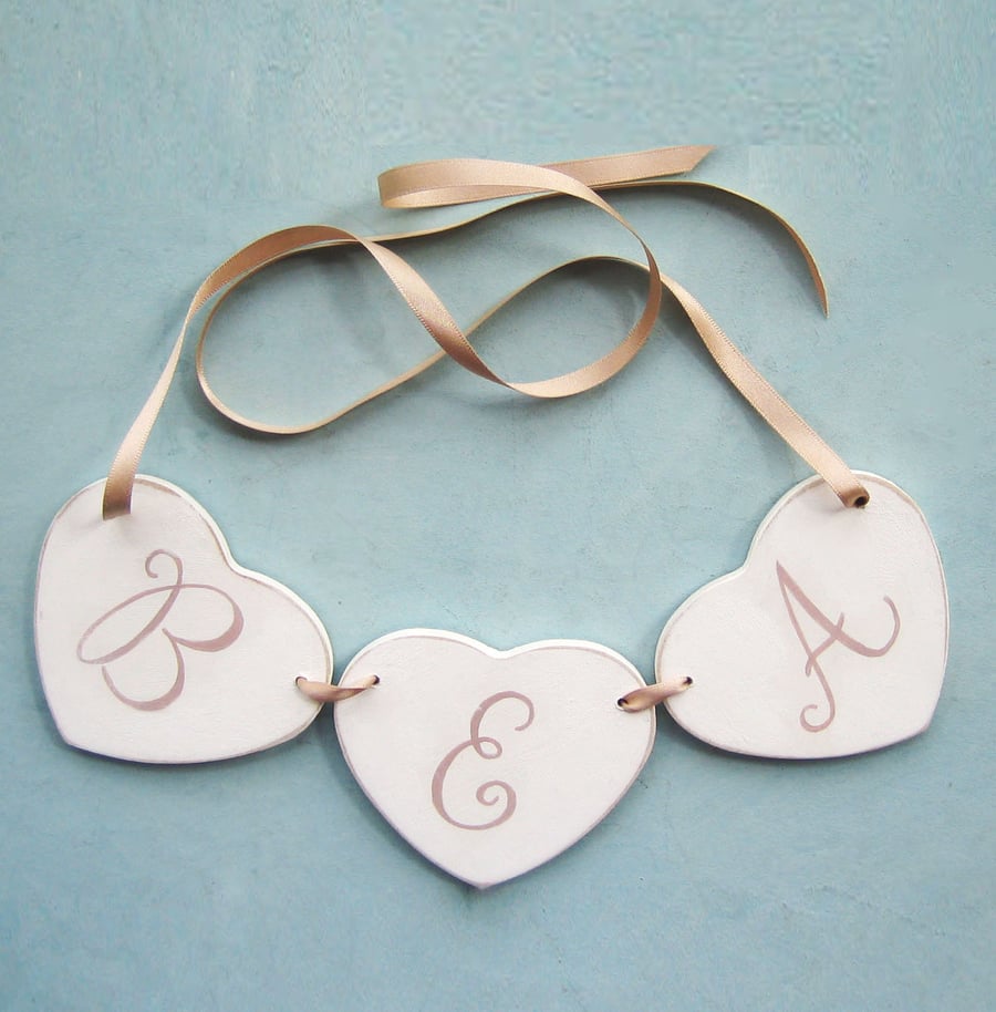 Personalised Heart Garland, Nursery Decor, Christening Gift