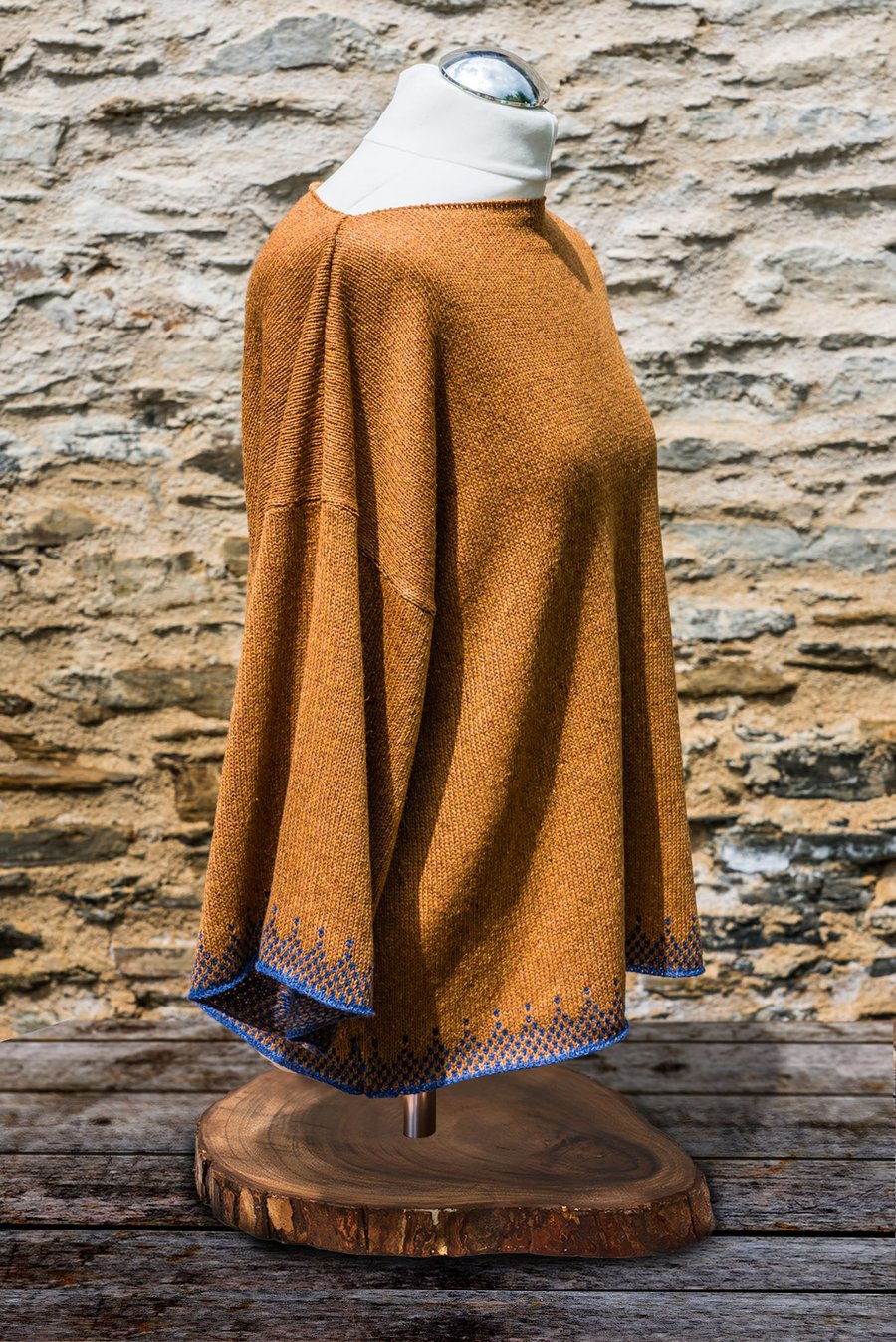 Caramel Merino and Silk Knitted Tunic.  Splashes design knitted top in toffee.