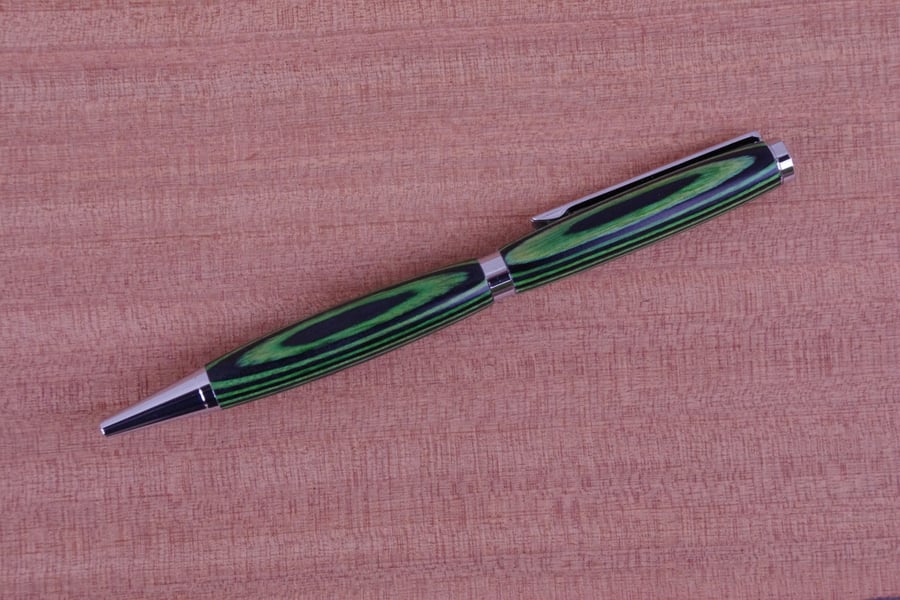 Hand Turned Wooden Pen. Black and green.