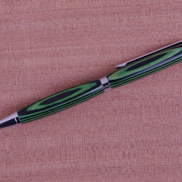 Hand Turned Wooden Pen. Black and green.