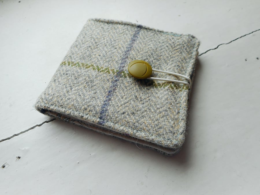 Sold. Kingsbarns - fabric wallet in harris tweed check and cotton