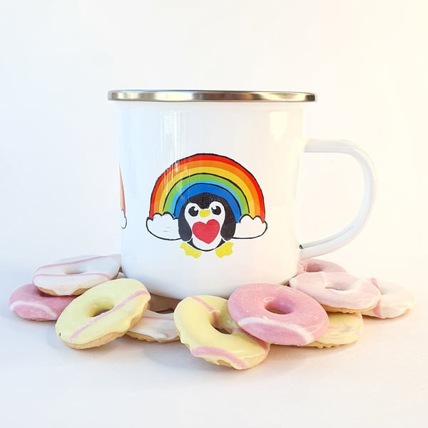 Rainbow Penguin Enamel Mug