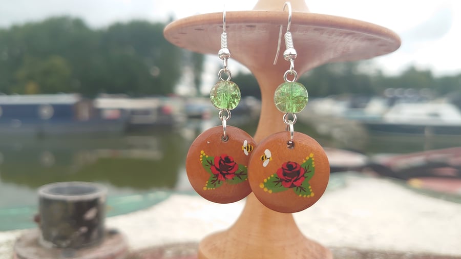 Wooden handpainted earrings 