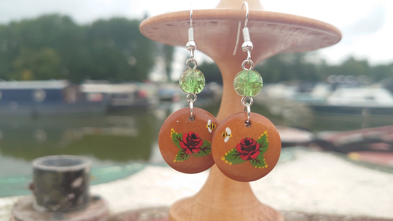 Wooden handpainted earrings 