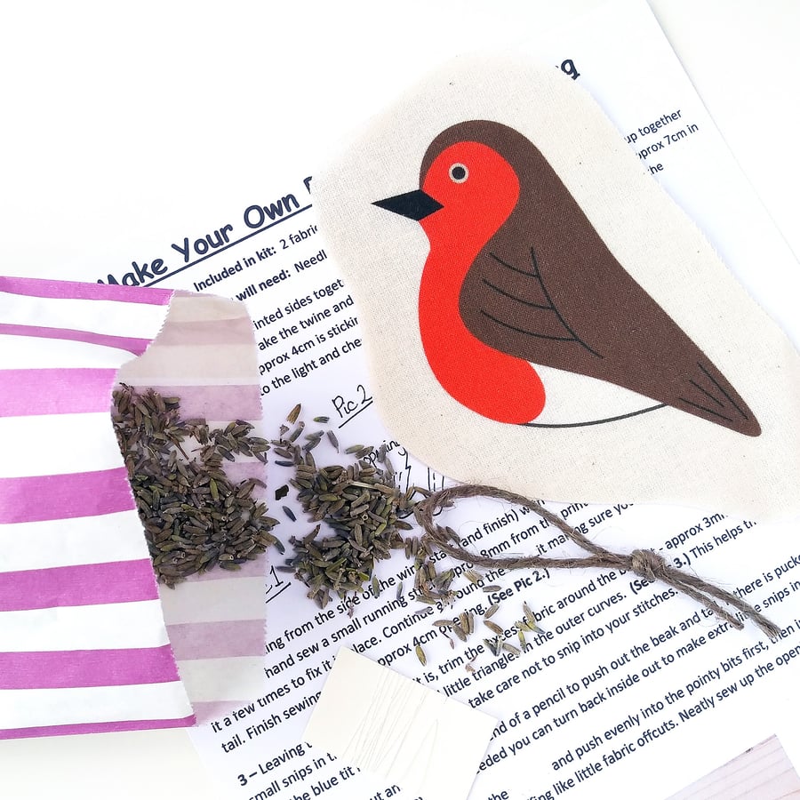 Robin Lavender Bag Kit, Diy Craft Kit, Robin Sewing Kit, Bird Decoration