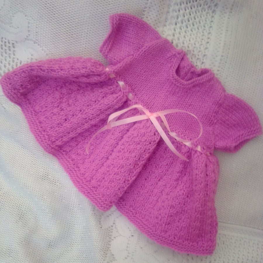 Baby's Knitted Dress with a Full Skirt, Baby Shower Gift, Prem Sizes Available