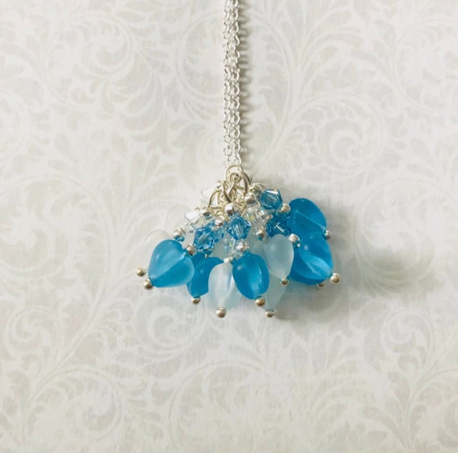 Swarovski clear frosted & aqua blue heart pendant