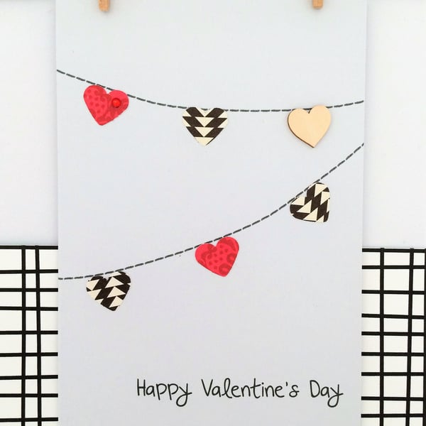 Valentine's Bunting Card - Handmade Card - Happy Valentine's Day - Card for her 