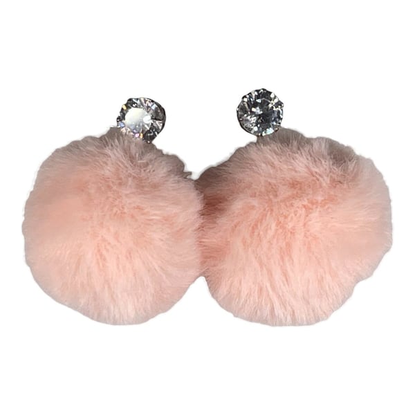 CRYSTAL POMPOM EARRINGS blush pink silver plate cute
