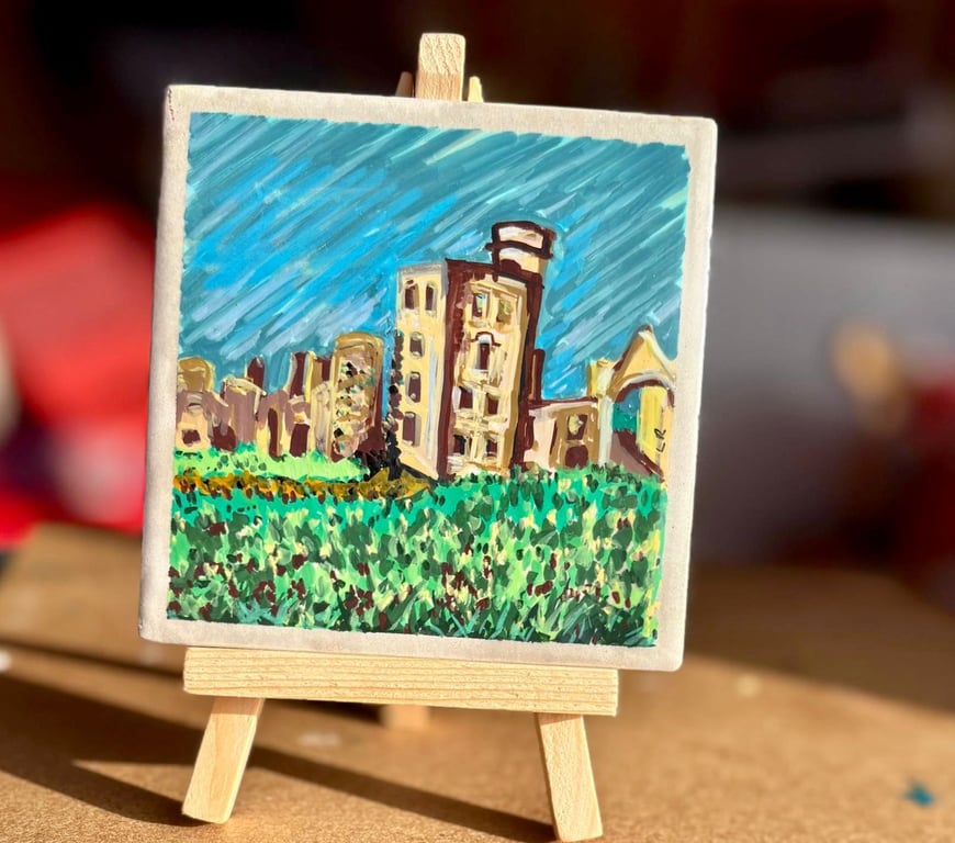 Landscape Art Decorative Tile – Handcrafted Drawing on Tile with Stand