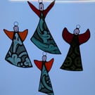Crazy stained glass Christmas angels wit painte bodies and faces and plain wings