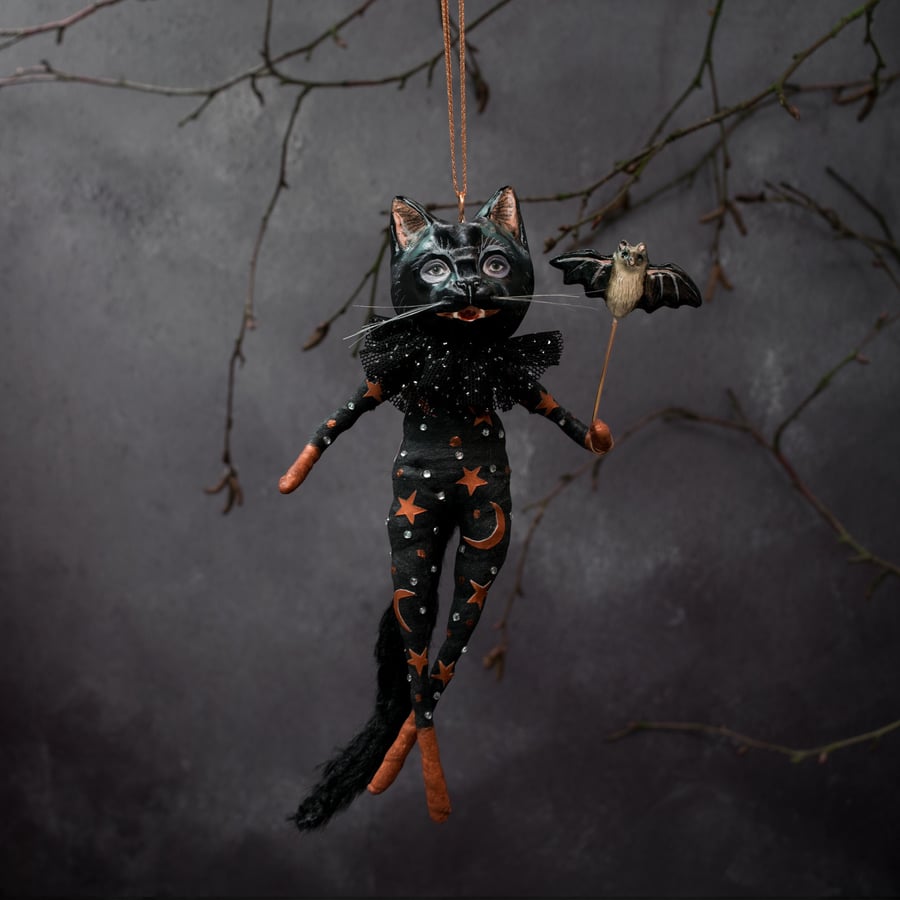 Jack the black cat Halloween hanging decoration