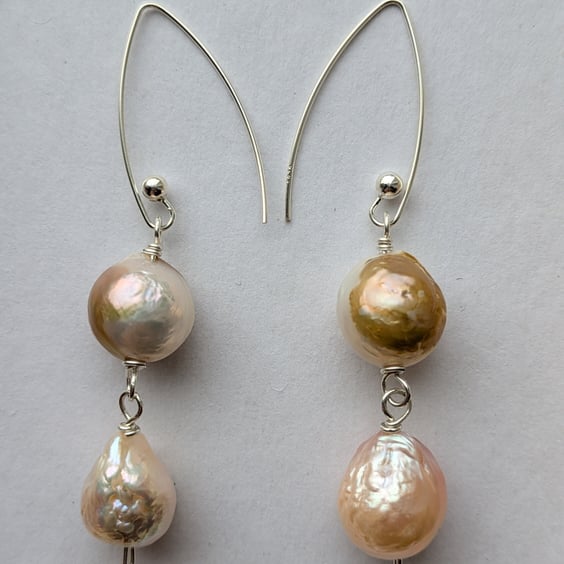 The Gang of Pearls earrings - sterling silver wire wrapped baroque ripple kasumi