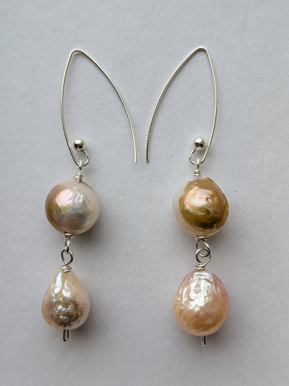 The Gang of Pearls earrings - sterling silver wire wrapped baroque ripple kasumi